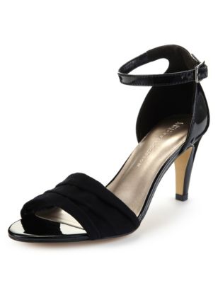Black Ankle Strap Ruched Sandals with InsoliaÂ®