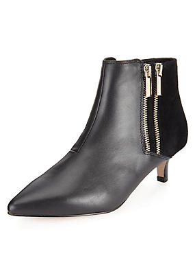 Black Stain Away™ Leather Triple Zip Ankle Boots with Insolia®