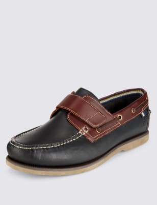 Navy Leather Riptape Boat Shoes