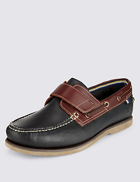 Navy Leather Riptape Boat Shoes