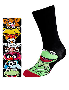 Black Mix 7 Pairs of Cotton Rich Assorted Muppets Socks