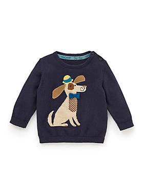 Navy Mix Cotton and Wool Blend Dog Graphic Jumper