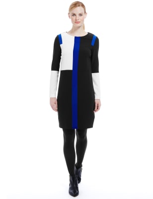 Black Mix Colour Block Tunic Dress