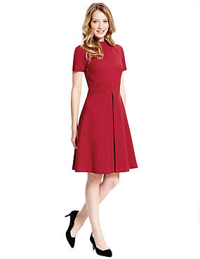 Red Funnel Neck Skater Dress with Wool