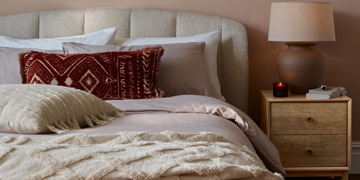 Neutral and red bedding 