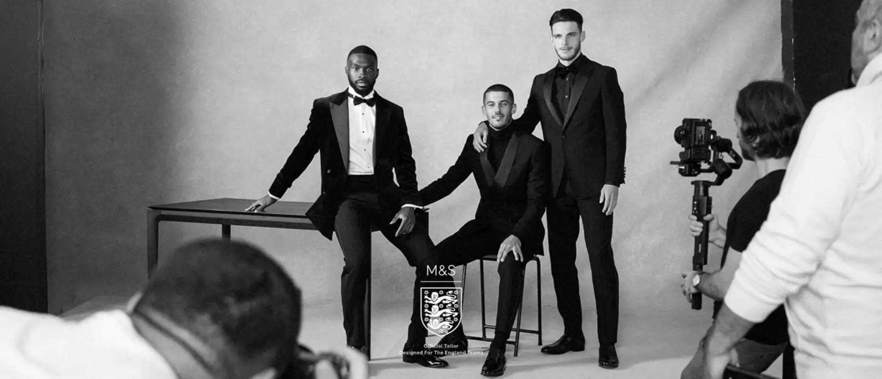 Footballers wearing suits from the M&S X ENGLAND collection
