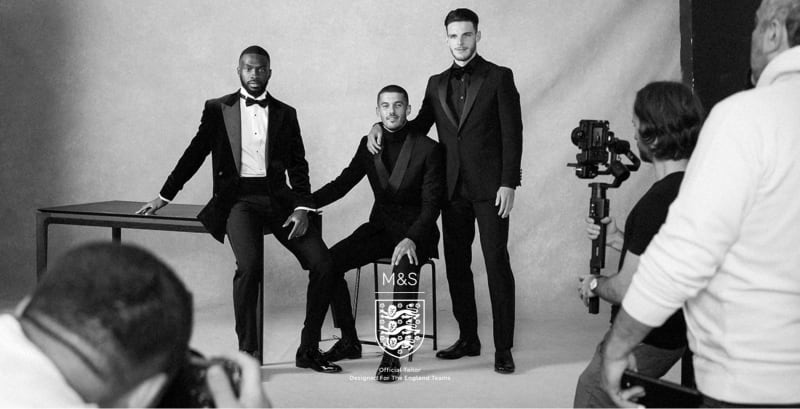 Footballers wearing suits from the M&S X ENGLAND collection
