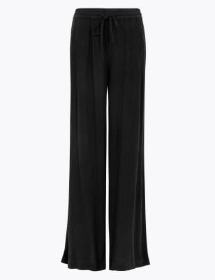 black drawstring jersey wide leg jogger