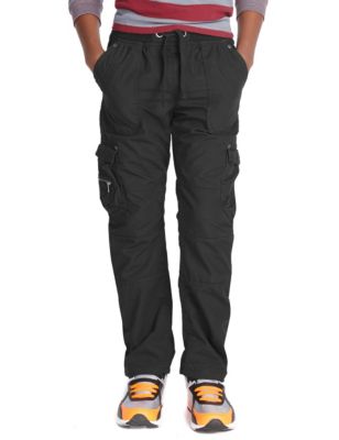 Black Pure Cotton Ribbed Waist Pull On Trousers (5-14 Years)