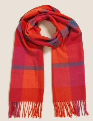M&S Womens Woven Checked Tassel Scarf