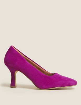M&S Womens Suede Square Toe Court Shoes
