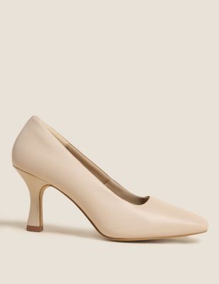 M&S Womens Leather Square Toe Court Shoes