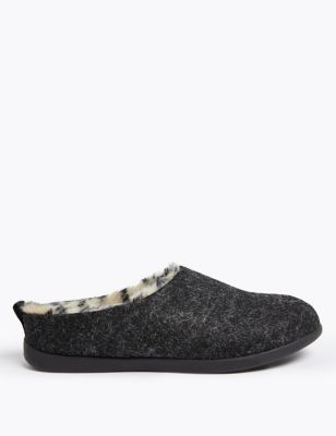 M&S Womens Felt Mule Slippers with Secret Support