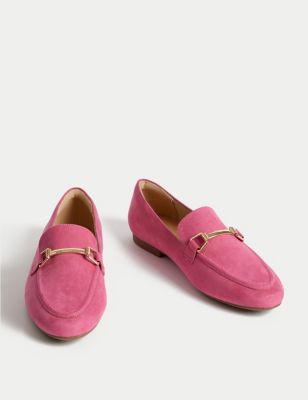 M&S Women's Trim Detail Slip On Flat Loafers - 3 - Pink, Pink,Black