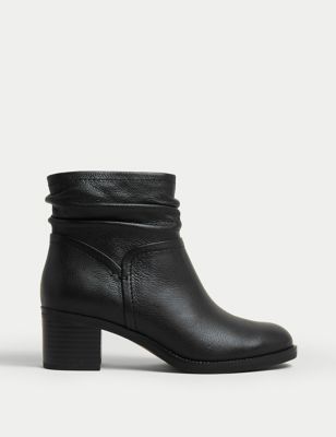 Wide Fit Leather Buckle Ruched Ankle Boots | M&S Collection | M&S
