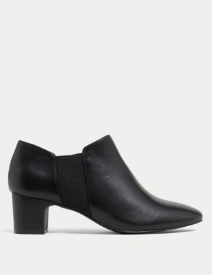 M&S Womens Leather Block Heel Shoe Boots