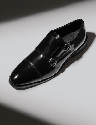 Autograph Men's Leather Double Monk Strap Shoes - 9 - Black, Black
