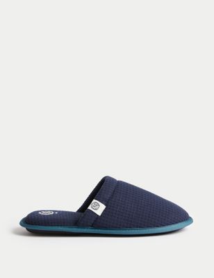 M&S Mens Waffle Mule Slippers with Freshfeet - 12 - Navy, Navy,Grey