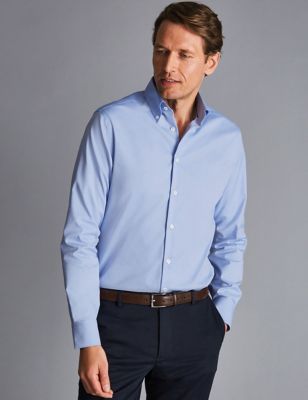Charles Tyrwhitt Mens Slim Fit Non Iron Pure Cotton Oxford Shirt - 14.533 - Blue, Blue,White