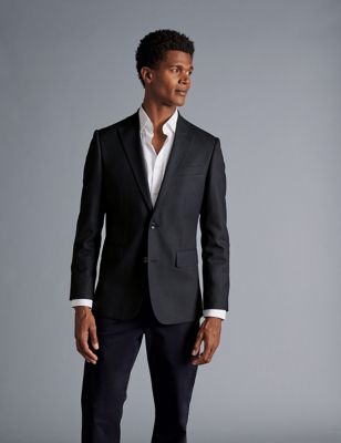 Charles Tyrwhitt Mens Slim Fit Pure Wool Textured Suit Jacket - 38REG - Black, Black