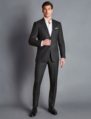 Charles Tyrwhitt Mens Slim Fit Super 120s Wool Suit Trousers - 3232 - Grey, Grey,Navy