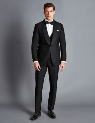Charles Tyrwhitt Mens Slim Fit Super 120s Wool Tuxedo Trousers - 3032 - Black, Black