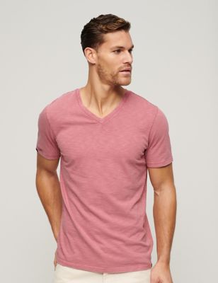 Superdry Mens Pure Cotton V-Neck T-Shirt - M - Pink, Pink,Dark Grey,White