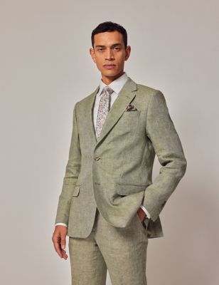 Hawes & Curtis Mens Tailored Fit Pure Linen Suit Jacket - 36REG - Light Green, Light Green