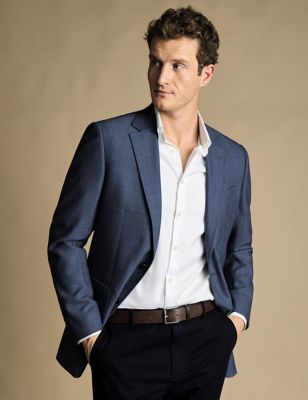 Charles Tyrwhitt Mens Slim Fit Pure Wool Textured Suit Jacket - 36REG - Blue, Blue