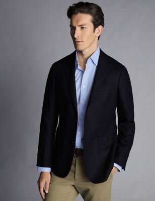 Charles Tyrwhitt Mens Slim Fit Pure Wool Twill Blazer - 44REG - Blue, Blue,Dark Navy