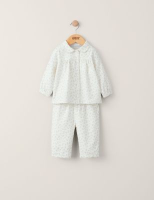Mamas & Papas Girl's Pure Cotton Ditsy Floral Pyjamas (6 Mths-3 Yrs) - 9-12M - Cream, Cream