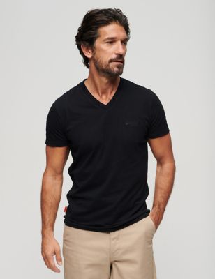 Superdry Mens Slim Fit Pure Cotton V-Neck T-Shirt - Black, Black