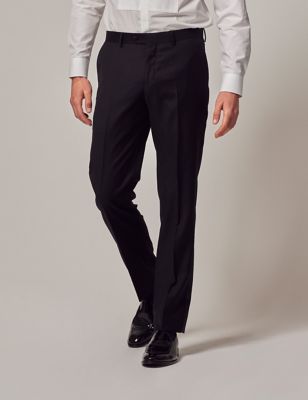 Hawes & Curtis Mens Slim Fit Pure Wool Tuxedo Trousers - 3231 - Black, Black