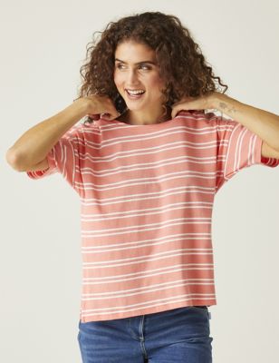 Regatta Womens Abaya Pure Cotton Striped T-Shirt - 8 - Pink Mix, Pink Mix,Black Mix