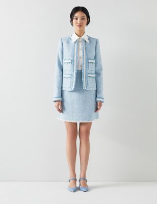 Lk Bennett Women's Tweed Collarless Jacket - 18 - Blue, Blue