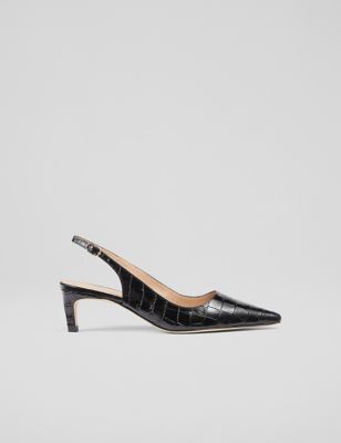 Lk Bennett Womens Leather Croc Ankle Strap Slingback Shoes - 7 - Black, Black