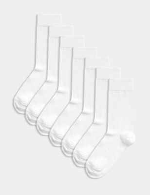 M&S Men's 7pk Cool & Fresh Cotton Rich Socks - 6-8.5 - White, White,Navy,Black,Grey