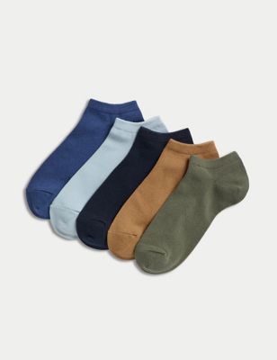 M&S Mens 5pk Cool & Fresh Cotton Rich Trainer Socks - 9-12 - Multi, Multi