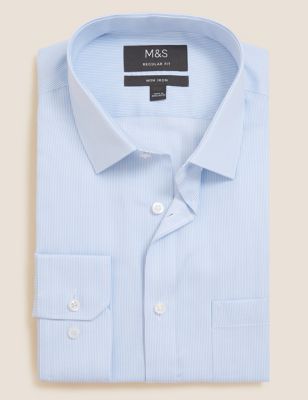 M&S Mens Regular Fit Pure Cotton Twill Striped Shirt