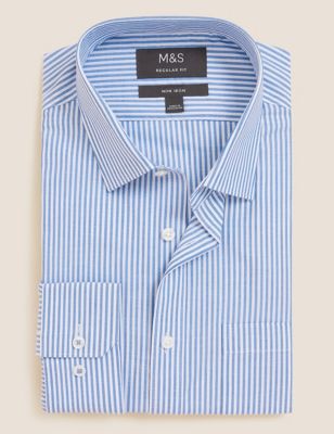 M&S Mens Regular Fit Non Iron Pure Cotton Shirt