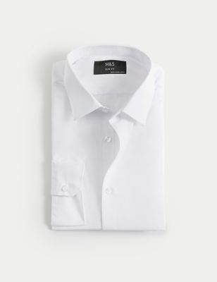 M&S Mens Slim Fit Easy Iron Shirt - 15.5 - White, White