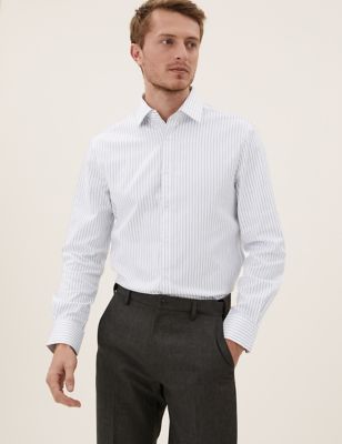 M&S Mens Tailored Fit Cotton Rich Striped Shirt