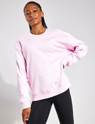 Adidas Womens Essentials 3 Stripes Pure Cotton Sweatshirt - Light Pink, Light Pink
