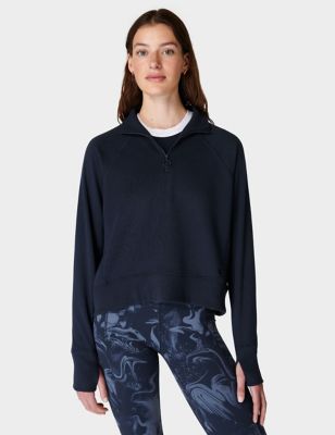 Sweaty Betty Womens Revive Cotton Rich Half Zip Sweatshirt - XL - Navy, Navy