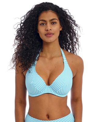 Freya Womens Jewel Cove Striped Wired Plunge Bikini Top - 38DD - Turquoise Mix, Turquoise Mix