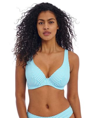 Freya Women's Jewel Cove Striped Wired Plunge Bikini Top - 38E - Turquoise Mix, Turquoise Mix