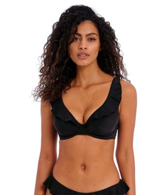 Freya Womens Jewel Cove Wired Plunge Bikini Top - 32E - Black, Black