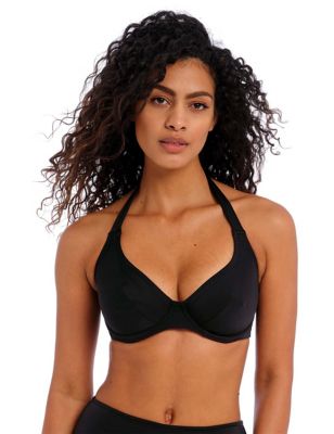 Freya Womens Jewel Cove Plunge Halterneck Bikini Top - 34D - Black, Black