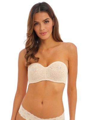 Wacoal Womens Halo Floral Lace Wired Strapless Bra - 38D - Ivory, Ivory,Black,Beige