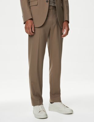 M&S Mens Regular Fit Stretch Suit Trousers - 44REG - Light Brown, Light Brown